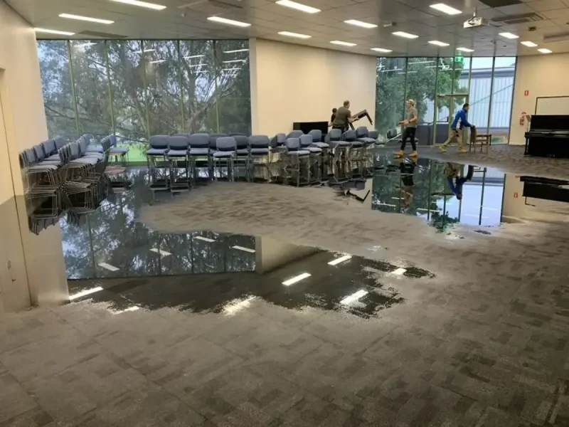 Structural drying equipment set up for water damaged indoor areas